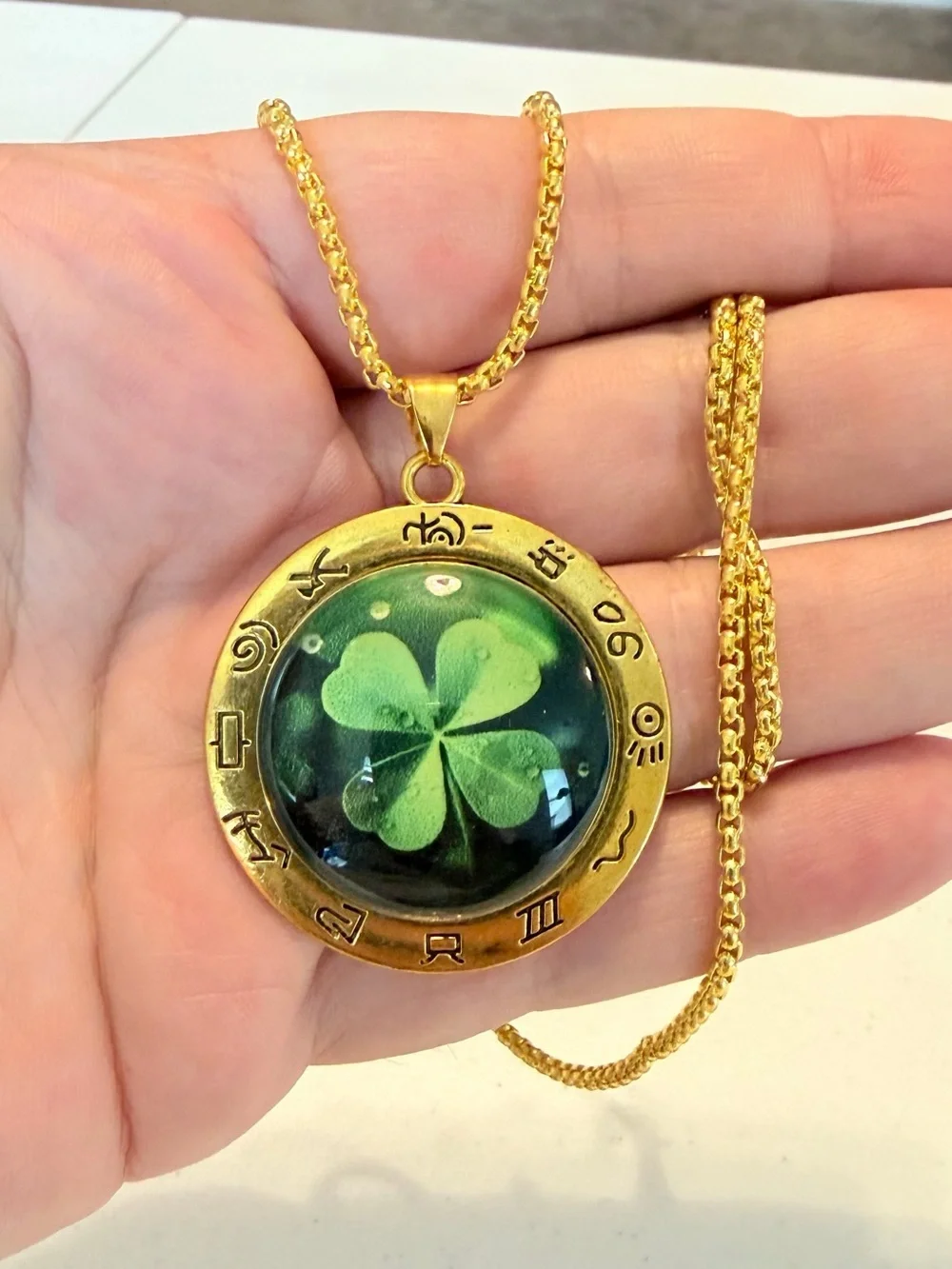Gold & Green Four-Leaf Clover Pendant Necklace.